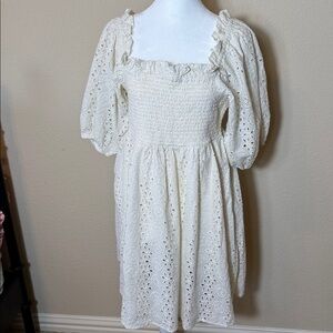 Cleobella Ivory Eyelet Smocked Top Dress Organic Cotton Bridal,Graduation Size L